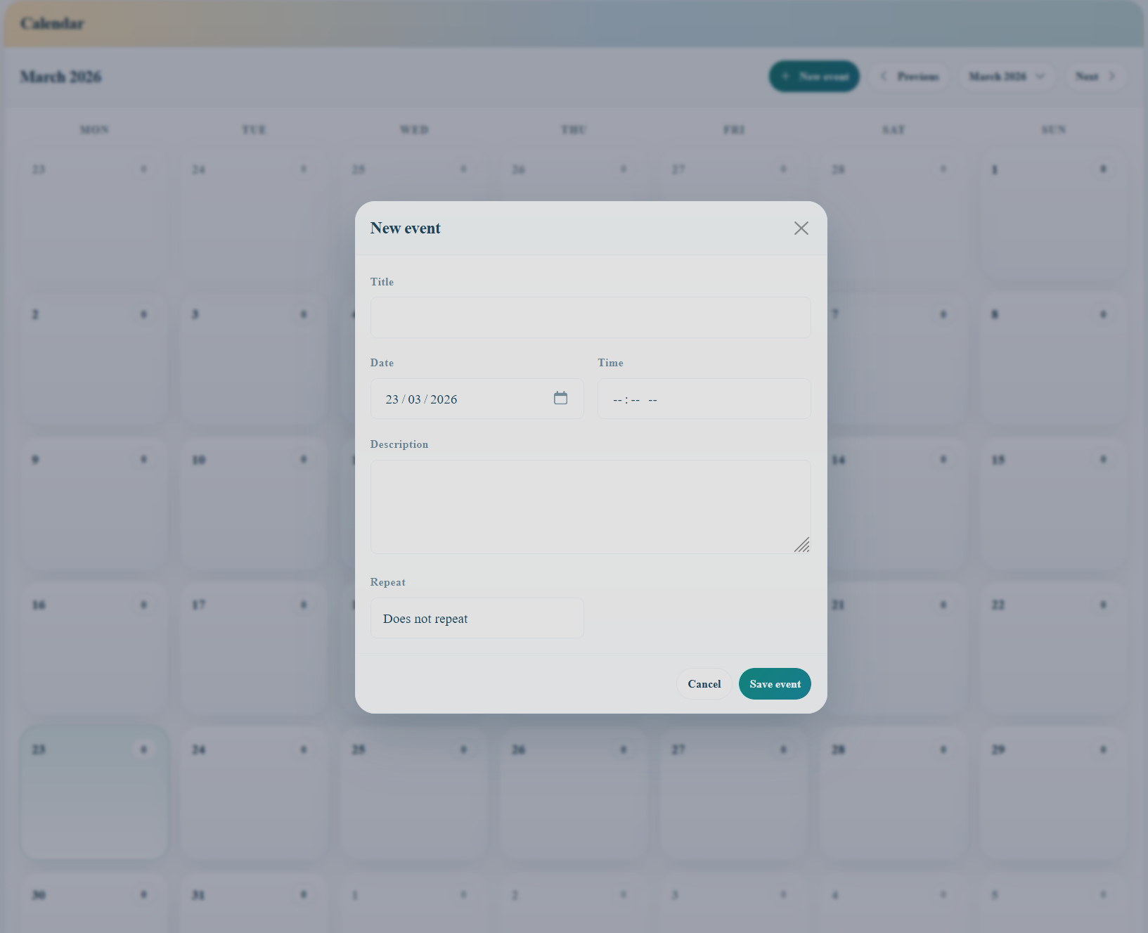 Calendar preview of the Online Teacher Planner